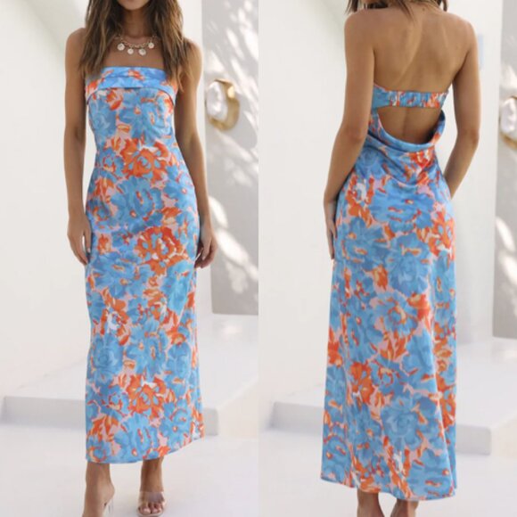 Hello Molly Highway To Heaven Blue Floral Printed Maxi Dress S - Picture 1 of 7